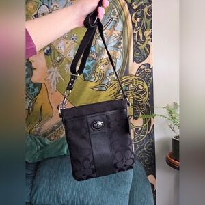 Coach Y2K Style Black Signature Snake Emboss Stripe Crossbody Bag